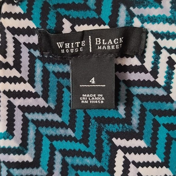 WHITE HOUSE BLACK MARKET Herringbone Dress Shift Sheath Chevron Teal Sz 4 EUC - Picture 3 of 10